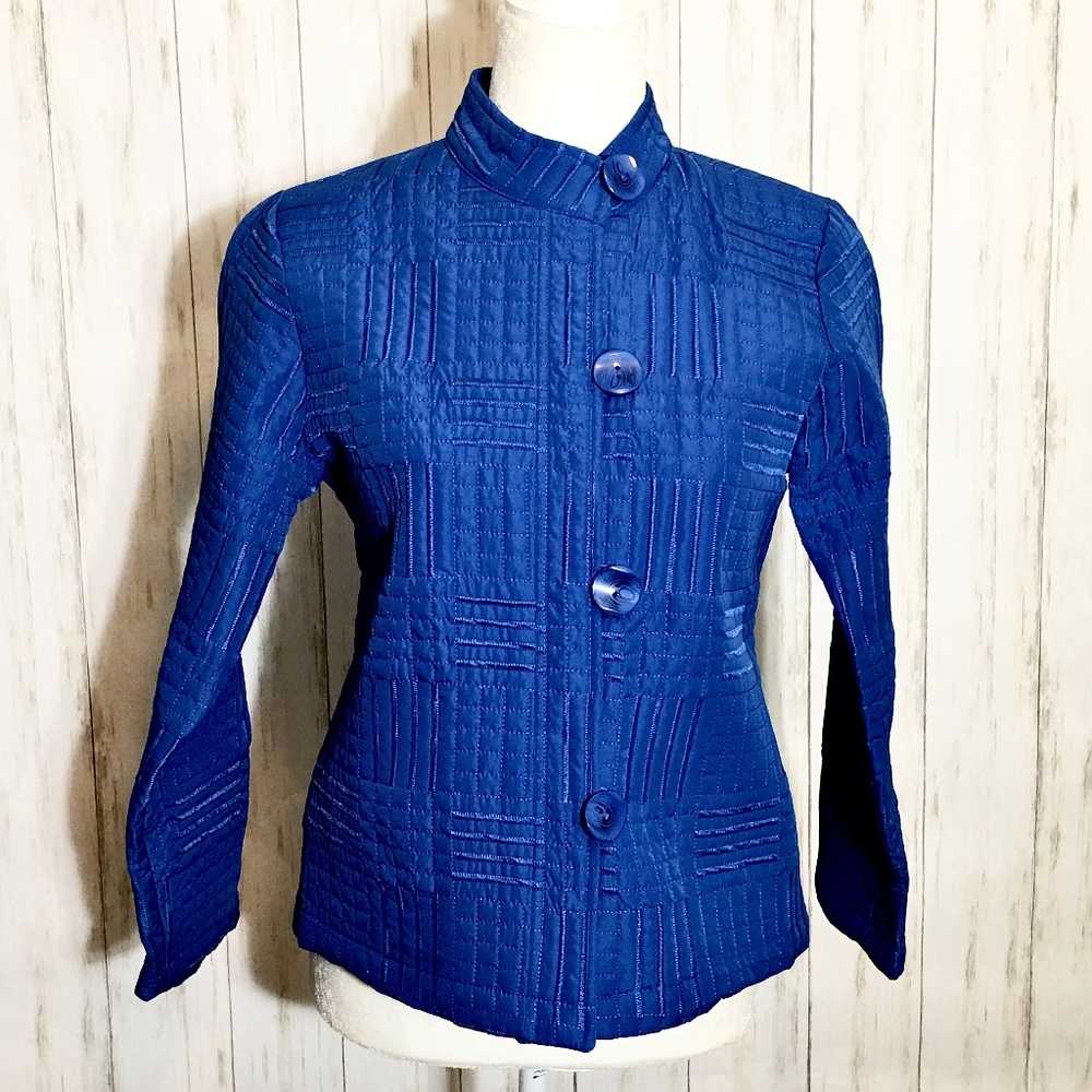 Analogy Blue Quilted Button Front Jacket Like New